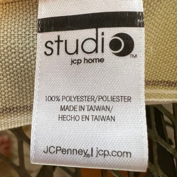 JCPenny Home Studio  retro stripped 69" round tablecloth green, orange, brown - Picture 6 of 8